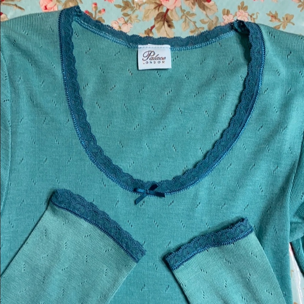 Palace London teal with jade trim pointelle shirt